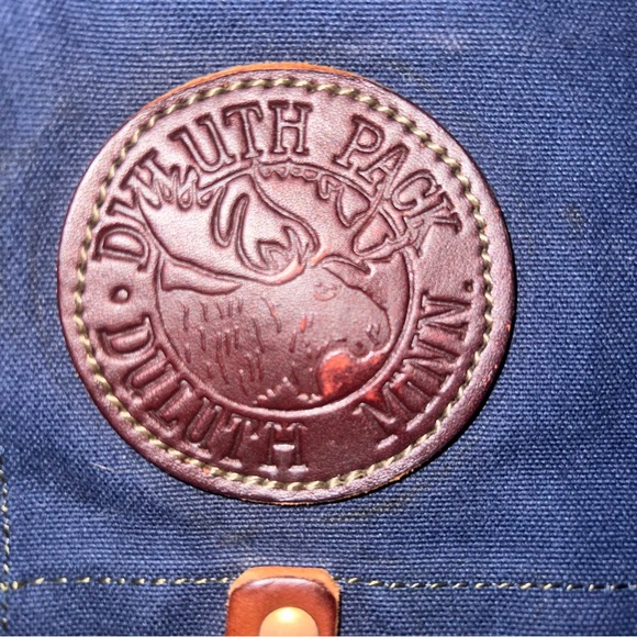 EUC Duluth Pack Scout Backpack Navy Blue Canvas Brown Leather Unisex Adventure - Picture 6 of 9